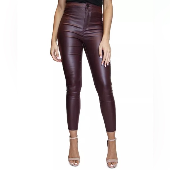 Juniors' Almost Famous Coated Faux Leather Super High Rise Skinny Jeans Size 3 - Picture 1 of 16